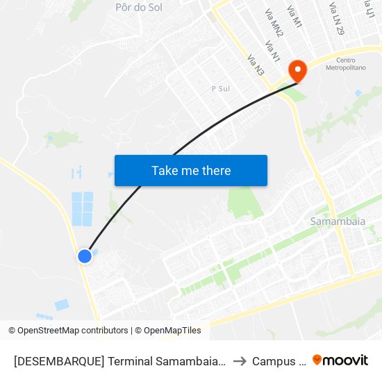 Terminal Samambaia Norte (Desembarque) to Campus Ifb map