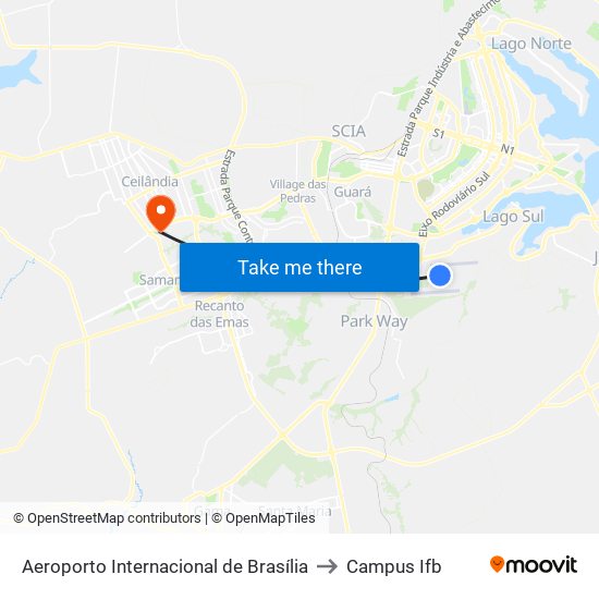 Aeroporto Internacional de Brasília to Campus Ifb map