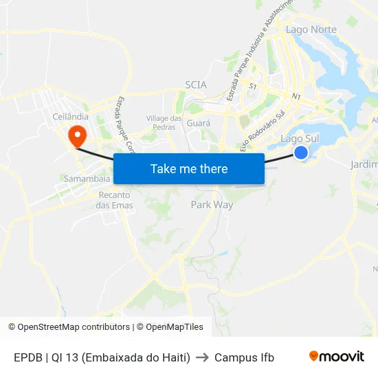 EPDB | QI 13 (Embaixada do Haiti) to Campus Ifb map