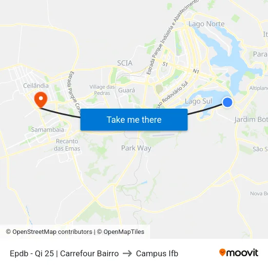 EPDB | QI 25 (Carrefour Bairro) to Campus Ifb map