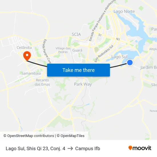 Lago Sul, Shis Qi 23, Conj. 4 to Campus Ifb map