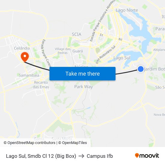 Lago Sul, Smdb Cl 12 (Big Box) to Campus Ifb map