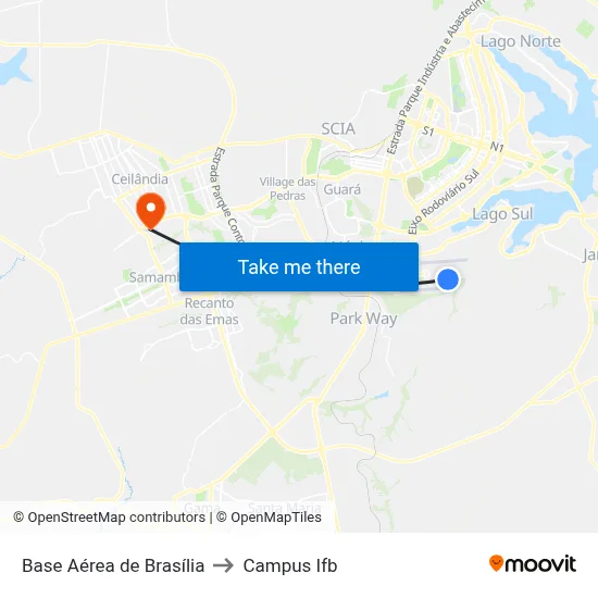 Base Aérea de Brasília to Campus Ifb map
