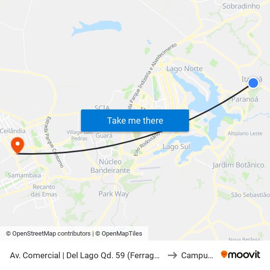 Av. Comercial | Del Lago Qd. 59 (Ferragens Sousa) to Campus Ifb map