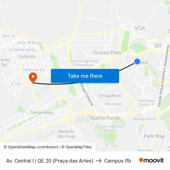 Av. Central l | QE 20 (Praça das Artes) to Campus Ifb map