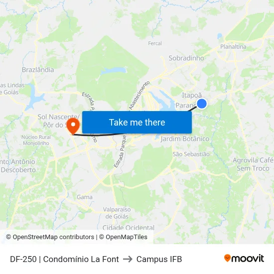 DF-250 | Condomínio La Font to Campus IFB map