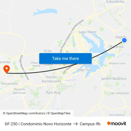 DF-250 | Condomínio Novo Horizonte to Campus Ifb map