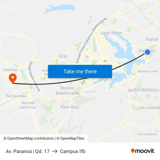 Av. Paranoá | Qd. 17 to Campus Ifb map