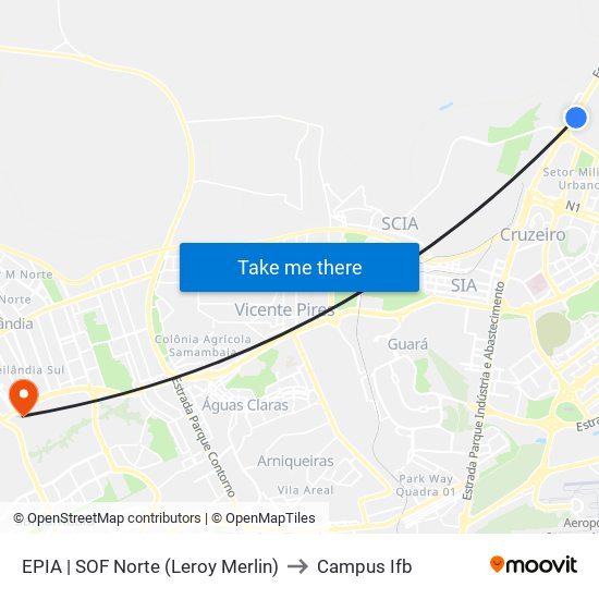 EPIA | SOF Norte (Leroy Merlin) to Campus Ifb map