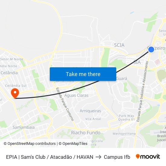 EPIA | Sam's Club / Atacadão / HAVAN to Campus Ifb map