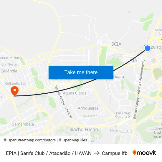 EPIA | Sam's Club / Atacadão / HAVAN to Campus Ifb map