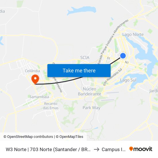 W3 Norte | 703 Norte (Santander / BRB) to Campus Ifb map