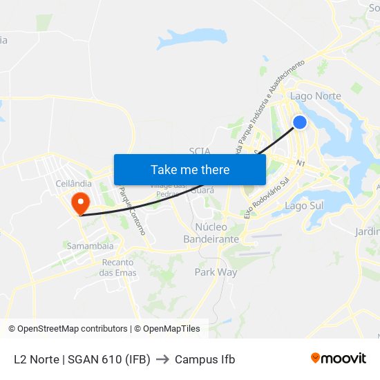 L2 Norte | SGAN 610 (IFB) to Campus Ifb map