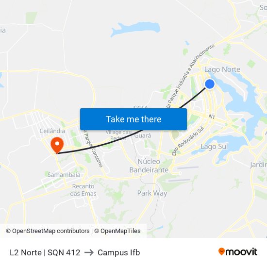 L2 Norte | SQN 412 to Campus Ifb map