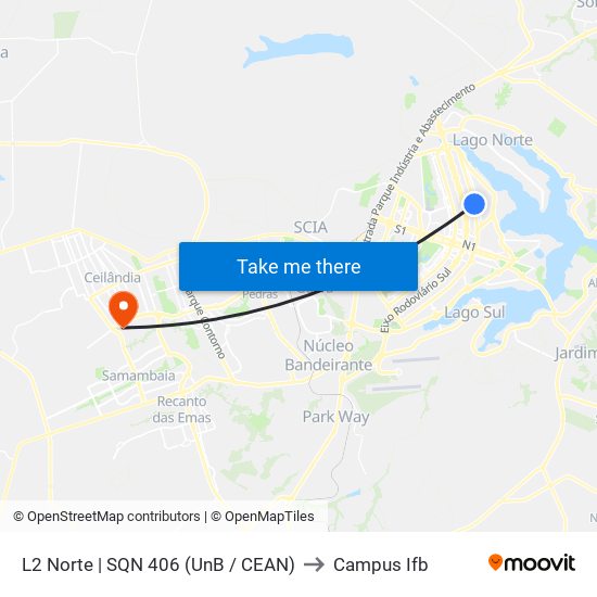 L2 Norte | SQN 406 (UnB / CEAN) to Campus Ifb map