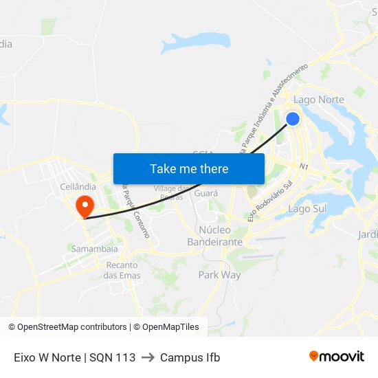 Eixo W Norte | SQN 113 to Campus Ifb map