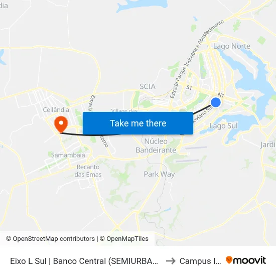 Eixo L Sul | Banco Central (SEMIURBANO) to Campus Ifb map