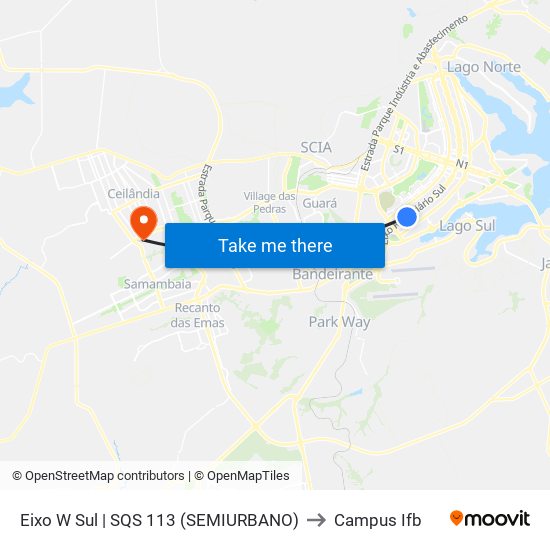 Eixo W Sul | SQS 113 (SEMIURBANO) to Campus Ifb map
