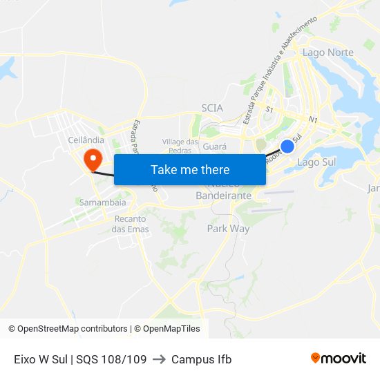 Eixo W Sul | SQS 108/109 to Campus Ifb map