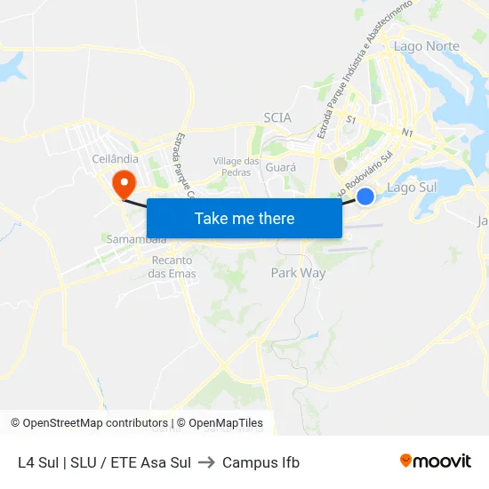 L4 Sul | SLU / ETE Asa Sul to Campus Ifb map
