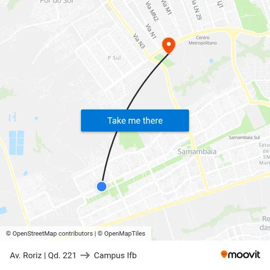Av. Roriz | Qd. 221 to Campus Ifb map