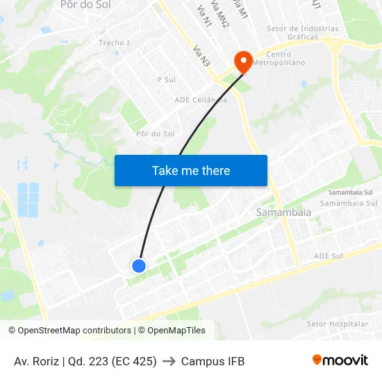 Av. Roriz | Qd. 223 (EC 425) to Campus IFB map