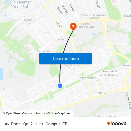 Av. Roriz | Qd. 211 to Campus IFB map