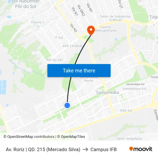 Av. Roriz | QD. 215 (Mercado Silva) to Campus IFB map