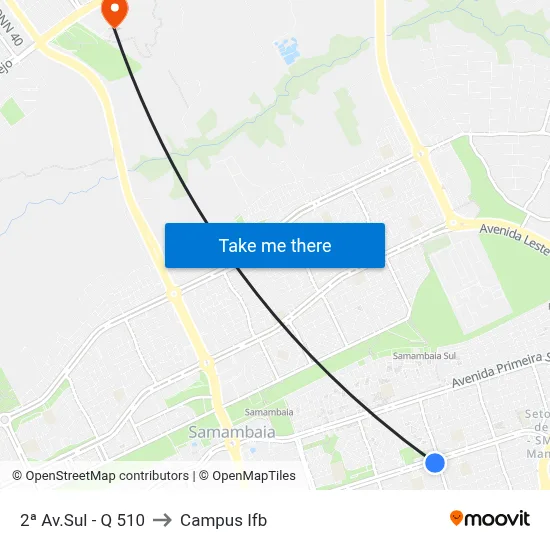 2ª Av.Sul - Q 510 to Campus Ifb map