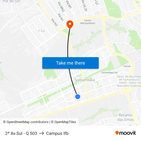 2ª Av.Sul - Q 503 to Campus Ifb map