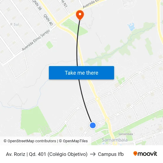 Av. Roriz | Qd. 401 (Colégio Objetivo) to Campus Ifb map