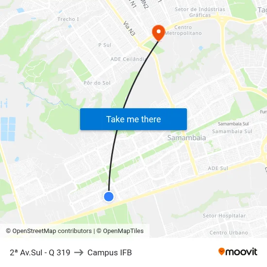 2ª Av.Sul - Q 319 to Campus IFB map