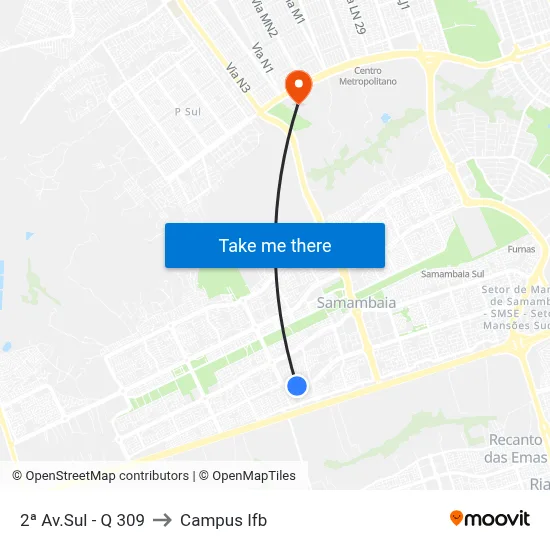 2ª Av.Sul - Q 309 to Campus Ifb map