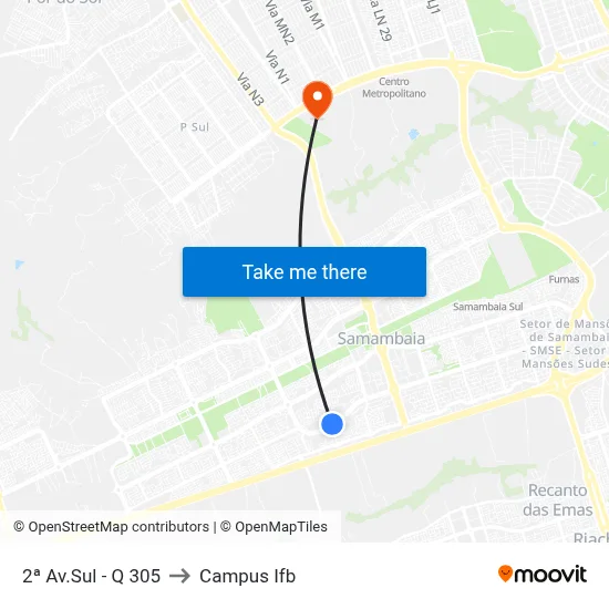 2ª Av.Sul - Q 305 to Campus Ifb map