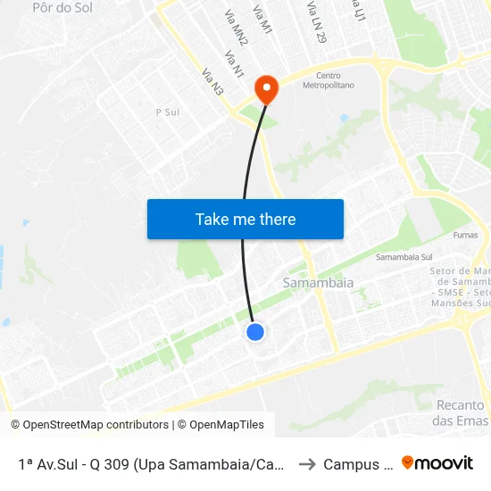 1ª Av.Sul - Q 309 (Upa Samambaia/Caps Ad) to Campus Ifb map