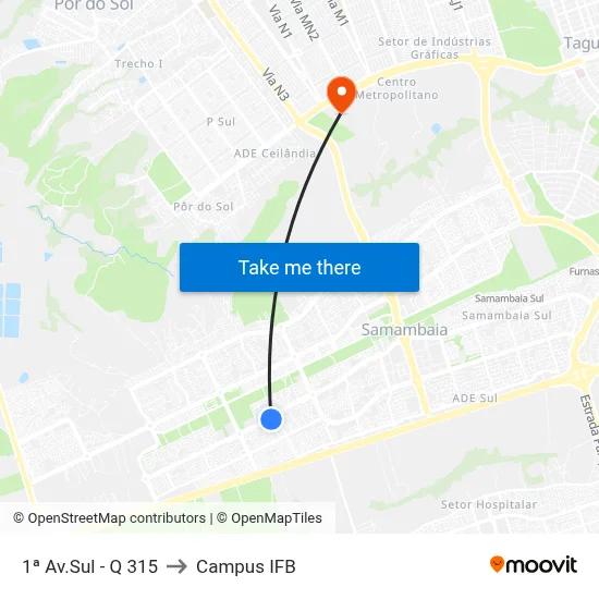 1ª Av.Sul - Q 315 to Campus IFB map