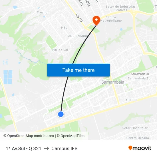 1ª Av.Sul - Q 321 to Campus IFB map