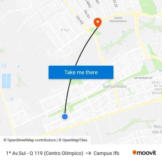 1ª Av.Sul - Q 119 (Centro Olímpico) to Campus Ifb map