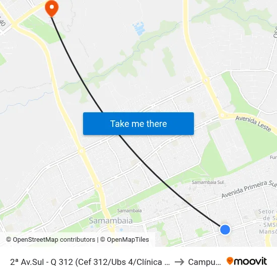 2ª Av.Sul - Q 312 (Cef 312/Ubs 4/Clínica Da Família 3) to Campus Ifb map