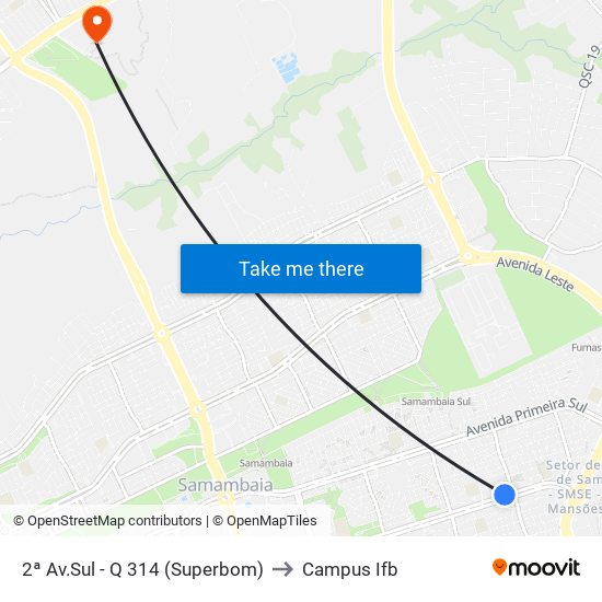 2ª Av.Sul - Q 314 (Superbom) to Campus Ifb map