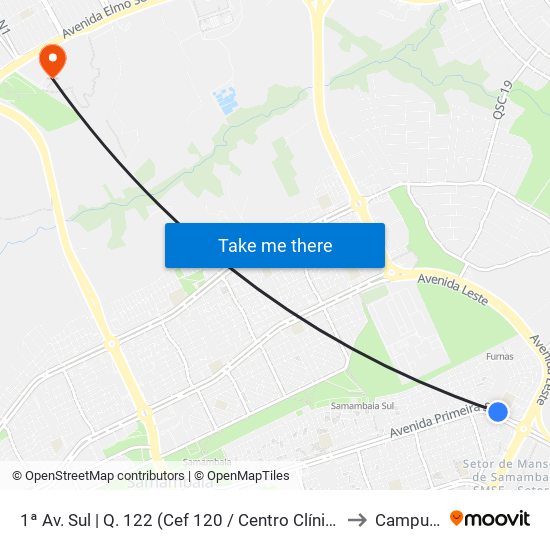 1ª Av. Sul | Q. 122 (Cef 120 / Centro Clínico Samambaia) to Campus Ifb map