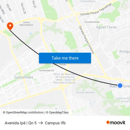 Avenida Ipê | Qn 5 to Campus Ifb map