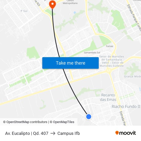 Av. Eucalipto | Qd. 407 to Campus Ifb map