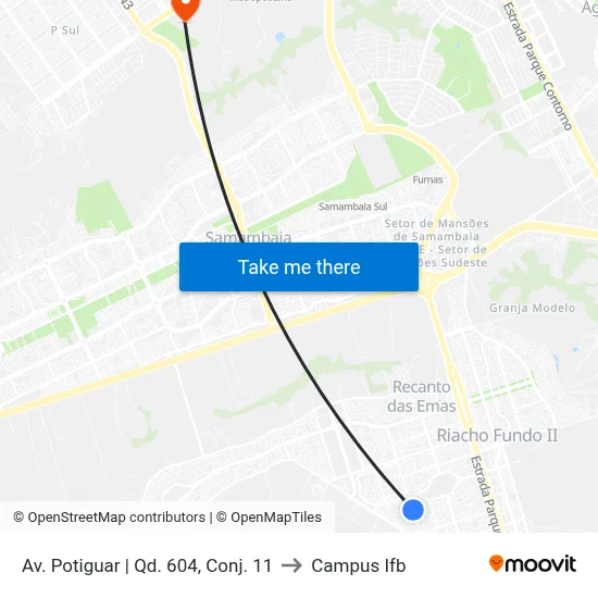 Av. Potiguar | Qd. 604, Conj. 11 to Campus Ifb map