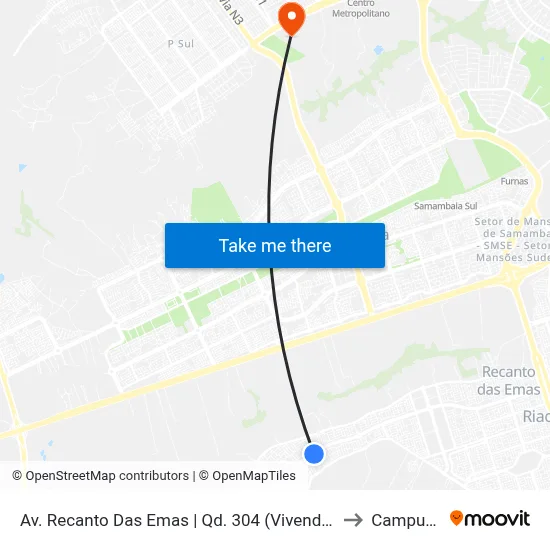 Av. Recanto Das Emas | Qd. 304 (Vivendas Express) to Campus Ifb map