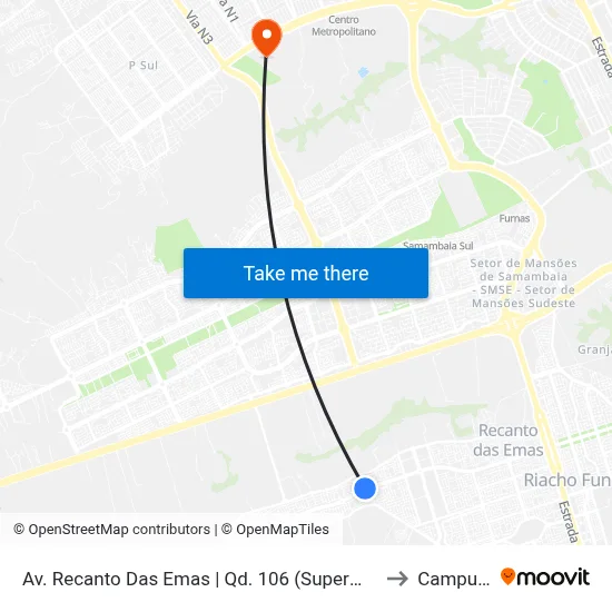 Av. Recanto Das Emas | Qd. 106 (Supermercado Tatico) to Campus Ifb map