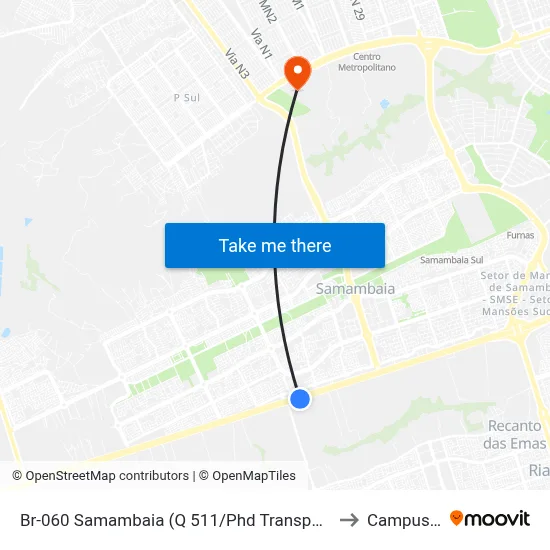 Br-060 Samambaia (Q 511/Phd Transportadora) to Campus Ifb map