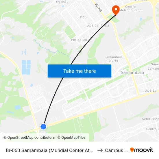 Br-060 Samambaia (Mundial Center Atacadista) to Campus IFB map