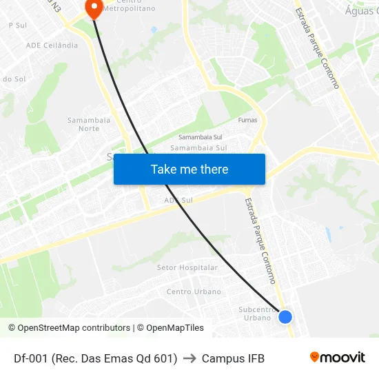 Df-001 (Rec. Das Emas Qd 601) to Campus IFB map