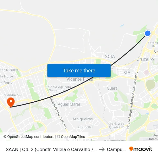 SAAN | Qd. 2 (Constr. Villela e Carvalho / Polimix DX) to Campus Ifb map